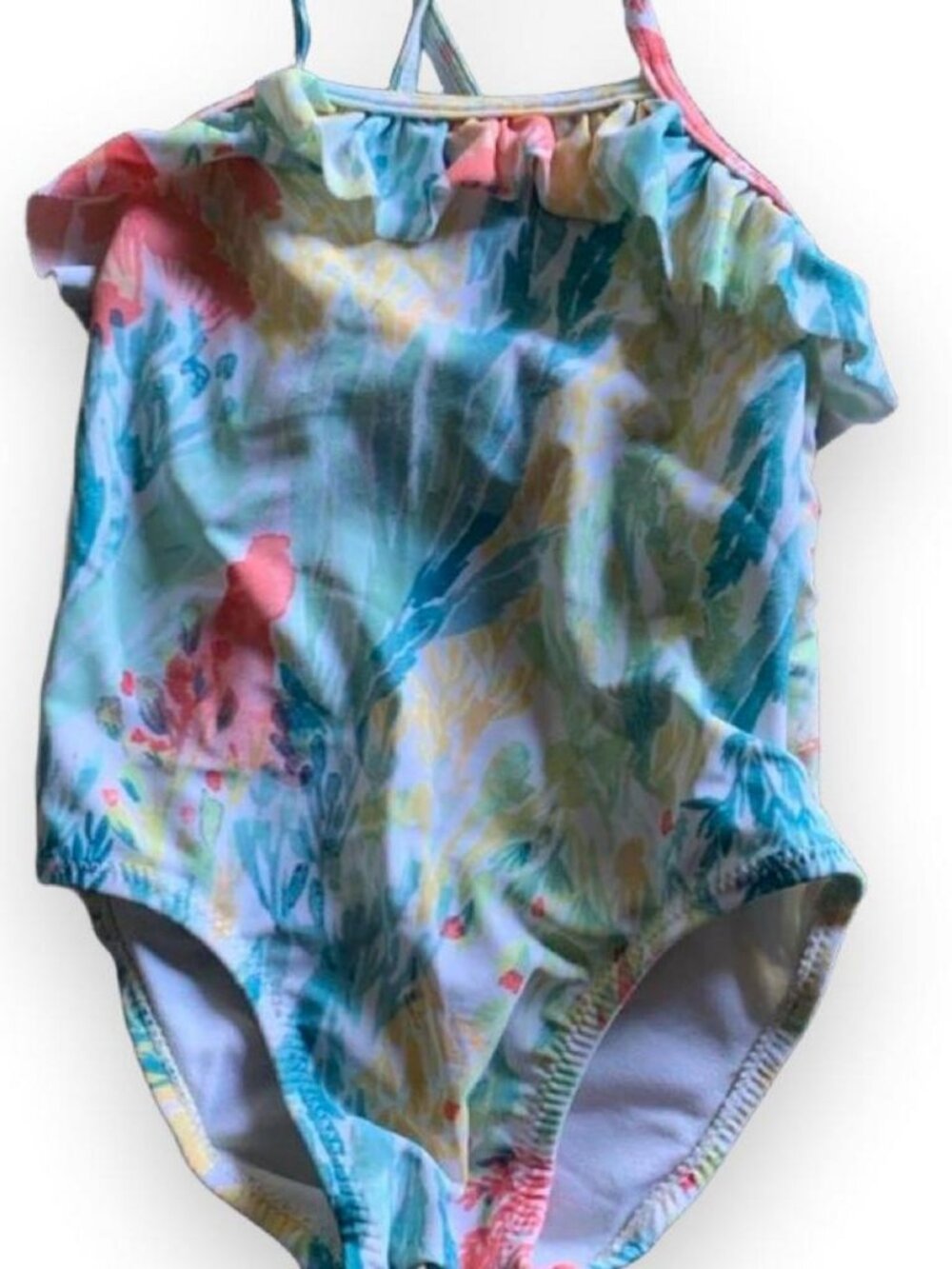 Old Navy baby girls swimsuit multicolor boho watercolor floral print Size 6-12m